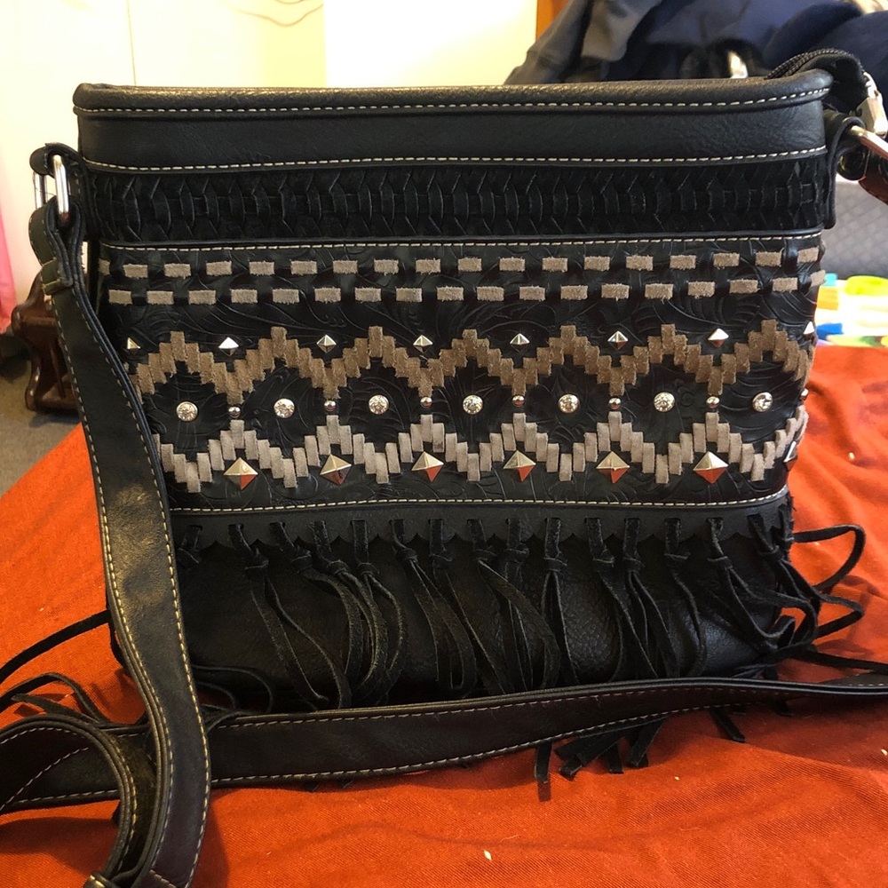 Black and Brown Fringe Crossbody Bag